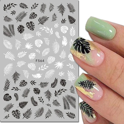 3d Nail Art Decals Tropical Palm Leaves Flowers Laces Faces Adhesive Sliders Nail Stickers Decoration For Nail Manicure