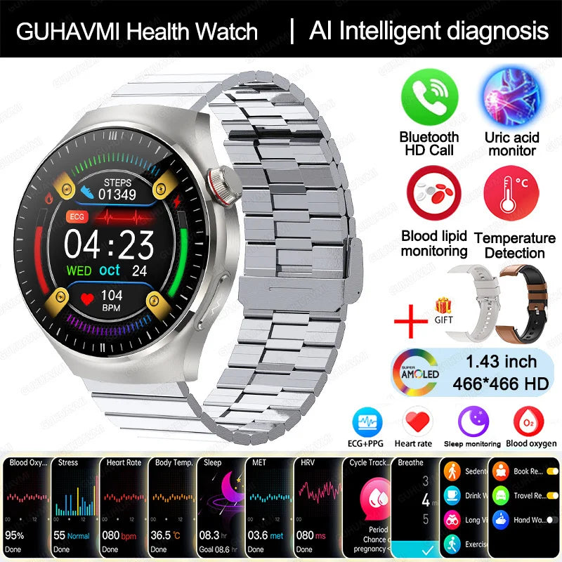 New Nursing Grade Smart Watch, Blood oxygen Blood Lipid Uric Acid ECG+PPG Body Temperature Bluetooth Call Health Smartwatch, Apple Health