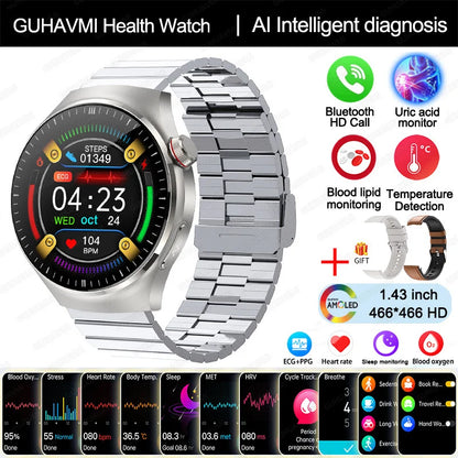 New Nursing Grade Smart Watch, Blood oxygen Blood Lipid Uric Acid ECG+PPG Body Temperature Bluetooth Call Health Smartwatch, Apple Health