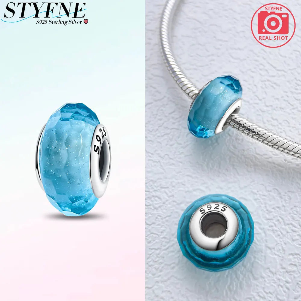 Original 925 Silver Charms Flower Blue Star Green Turtle Glass Beads Fit Bracelet Women DIY Gift Murano Jewelry Accessories