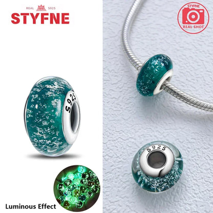 Charm Sterling Silver 925 Colorful Luminous Beads Murano Glass Series Fit Original Bracelet for Women Jewelry DIY Fine Gift