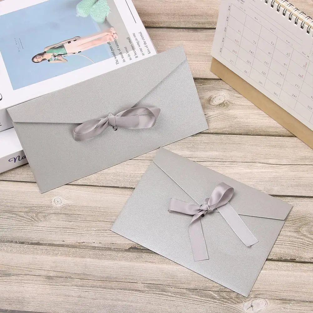 10 Pcs/set Envelope Pearlescent Paper Bow Thicken Ribbon Retro Creative Color Stationery Wedding Invited Gift High Quality
