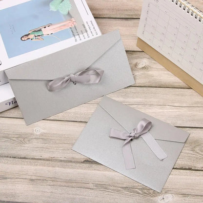 10 Pcs/set Envelope Pearlescent Paper Bow Thicken Ribbon Retro Creative Color Stationery Wedding Invited Gift High Quality