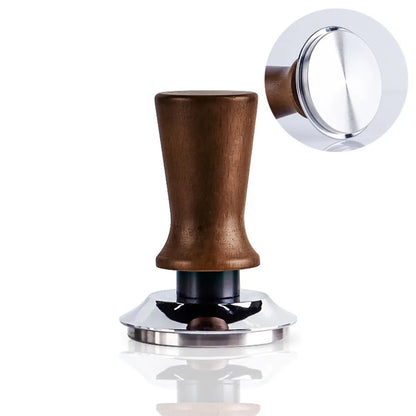 51/53/58MM Coffee Tamper Self-Rebounding Spring Design Coffee Leveler Wood Handle Flat/Threaded Bottom Coffee Powder Press