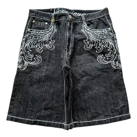 American Vintage Popular New Pattern Embroidery Baggy Denim Shorts Men Street Fashion Gothic Casual Joker Shorts Women Clothing