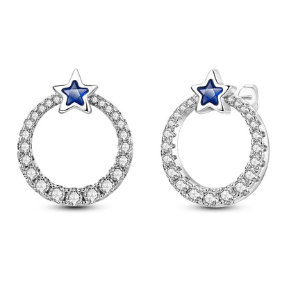 925 Sterling Silver Moon Universe Starry Sky Series Charm Earrings Women Blue Shiny Zircon Daily Wear Jewelry