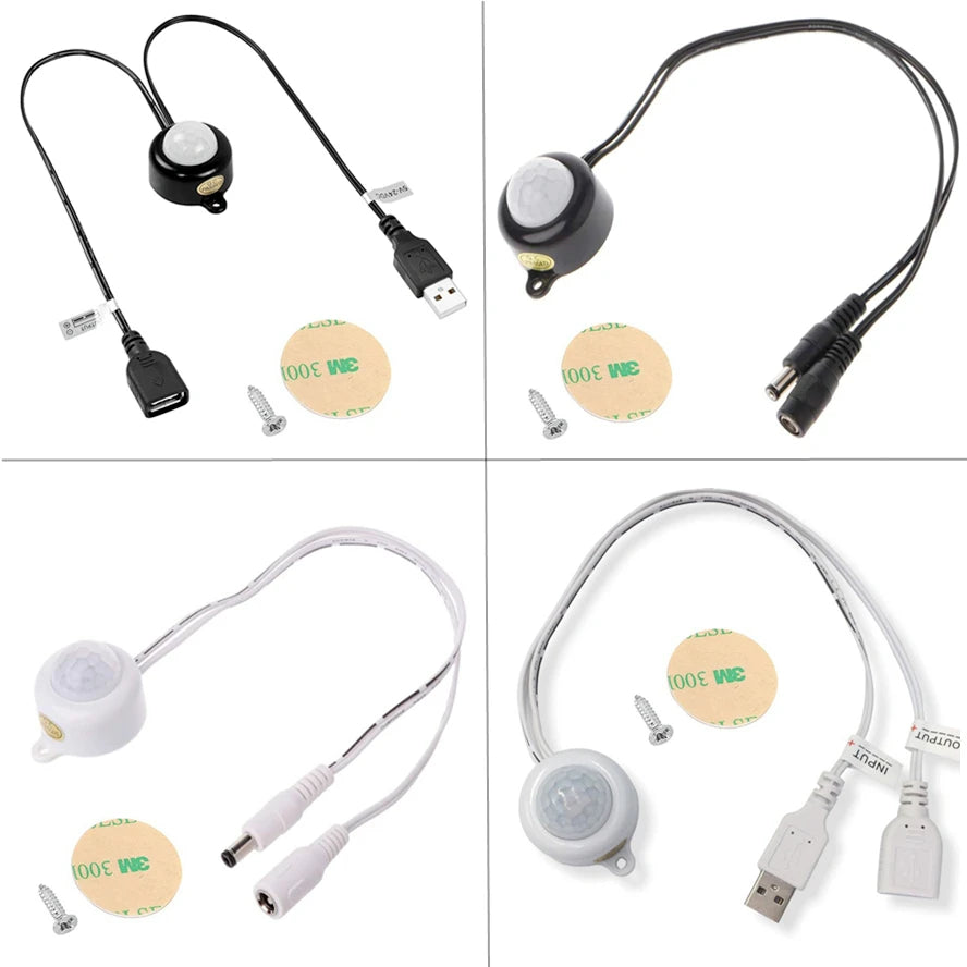 USB/DC Plug Adjustable PIR Infrared Human Motion Sensor Switch DC5V 12V 24V Smart Switch for LED Light Strip Night Lamp Bulb