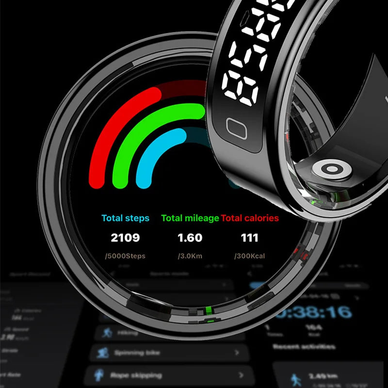 R11C Smart Ring, Men Women, Display Screen Gesture Swipe Video Smartring Waterproof Heart Rate Sleep Monitor Qring for Android IOS