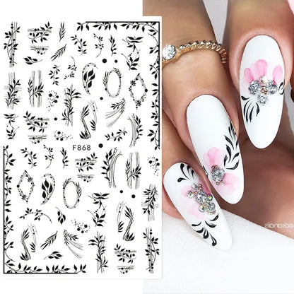 3d Nail Art Decals Tropical Palm Leaves Flowers Laces Faces Adhesive Sliders Nail Stickers Decoration For Nail Manicure
