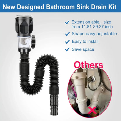 Universal Bathroom Washbasin Anti Blockage Drain Pipe Flexible Stretchable Deodorant Strainer Pipeline Accessories
