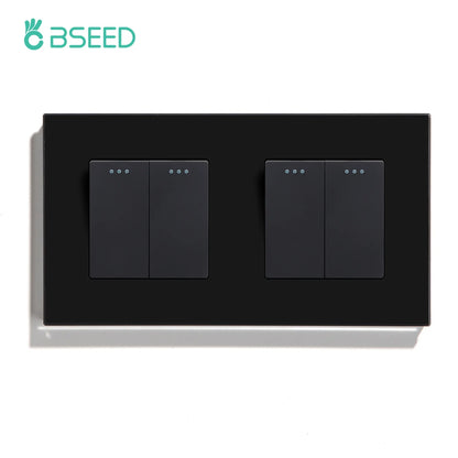 BSEED Mechanical Wall Light Push Switch 1/2Gang 1Way Automatic Rebound Switches Button With Glass Frame 250V