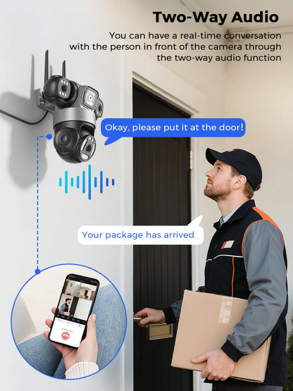 12MP Outdoor WiFi Camera, 6K HD Triple Lens, Triple Screens PTZ IP Security Camera, Human Auto Tracking, Waterproof CCTV Cam ICSEE