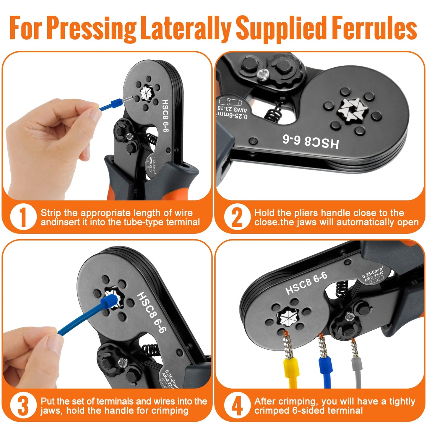 Self-Adjusting Wire Strippers and Crimper Tool,Hexagonal Self-Adjustable Ratchet Ferrule Crimping Tool Kit with Wire Terminals