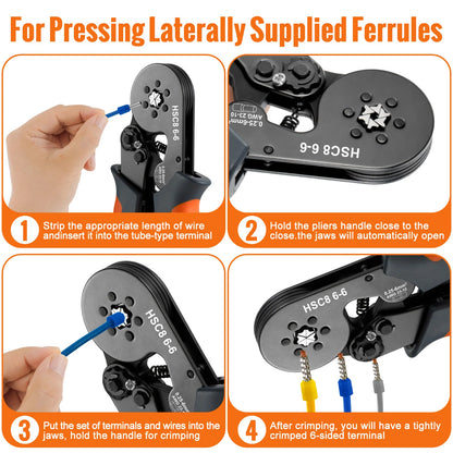 Self-Adjusting Wire Strippers and Crimper Tool,Hexagonal Self-Adjustable Ratchet Ferrule Crimping Tool Kit with Wire Terminals