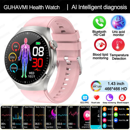New Nursing Grade Smart Watch, Blood oxygen Blood Lipid Uric Acid ECG+PPG Body Temperature Bluetooth Call Health Smartwatch, Apple Health