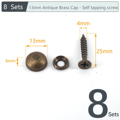 8Sets, Brass Decorative Nail, Mirror Advertising Board Cap Cover Self-tapping Screw, 9mm/12mm/13mm/15mm