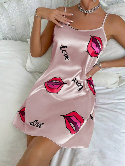 Women's Sleepdress Satin Floral Print Nightdress Comfortable Spaghetti Strap Sleepwear Dress Luxurious Satin Slip Nightdress