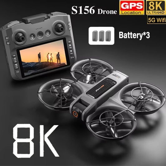 Upgrade S156 Drone 8K HD Dual Camera 3 Battery 5G WiFi FPV Brushless Motors Optical Flow Hover Obstacle Avoidance GPS Four-Axis Drone