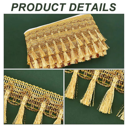 5 Yards Gold Silver Fringe Tassel Trim  Polyester Fibre Fringe Lace Trim Ribbon Crafting Lace Sewing Trim for Curtain Clothes Ho