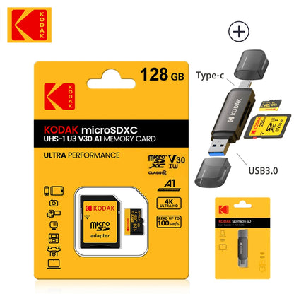 KODAK 100% Original Micro sd Card 32GB 64GB 128GB 256GB Microsd Memory Card Class10 SDXC U3 4K TF Card for Drone Phone