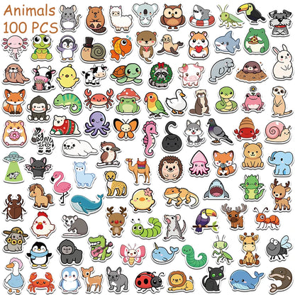 100/200pcs Cartoon Cute Animals Stickers Decals For Laptop Scrapbook Refrigerator Skateboard Helmet DIY Aesthetic Stickers