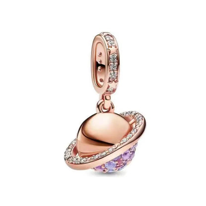 Blue Sparkling Zircon Star Moon Series Charms Beads Fit Original Bracelet Women DIY Pendant Accessories Jewelry 925 Silver Gifts