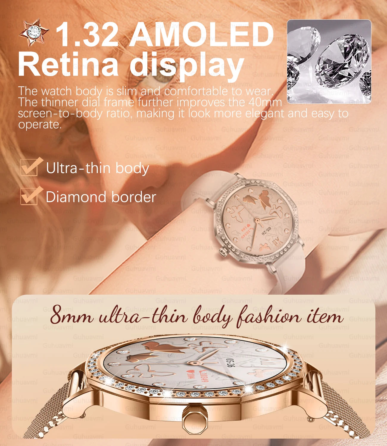 Luxury Women's Smartwatches Diamond Dial Fashion Smart Watch Heart Rate Monitor Sleep Tracking IP67 Waterproof For Android & IOS