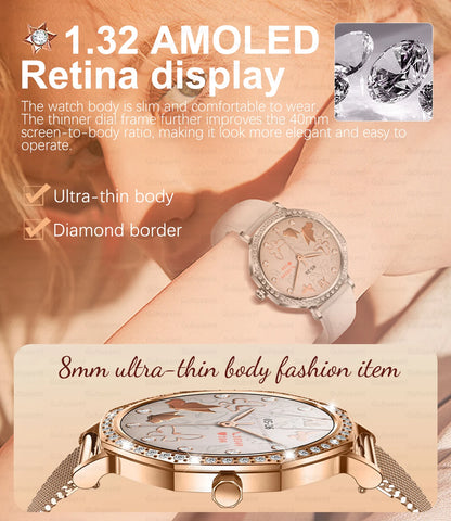 Luxury Women's Smartwatches Diamond Dial Fashion Smart Watch Heart Rate Monitor Sleep Tracking IP67 Waterproof For Android & IOS