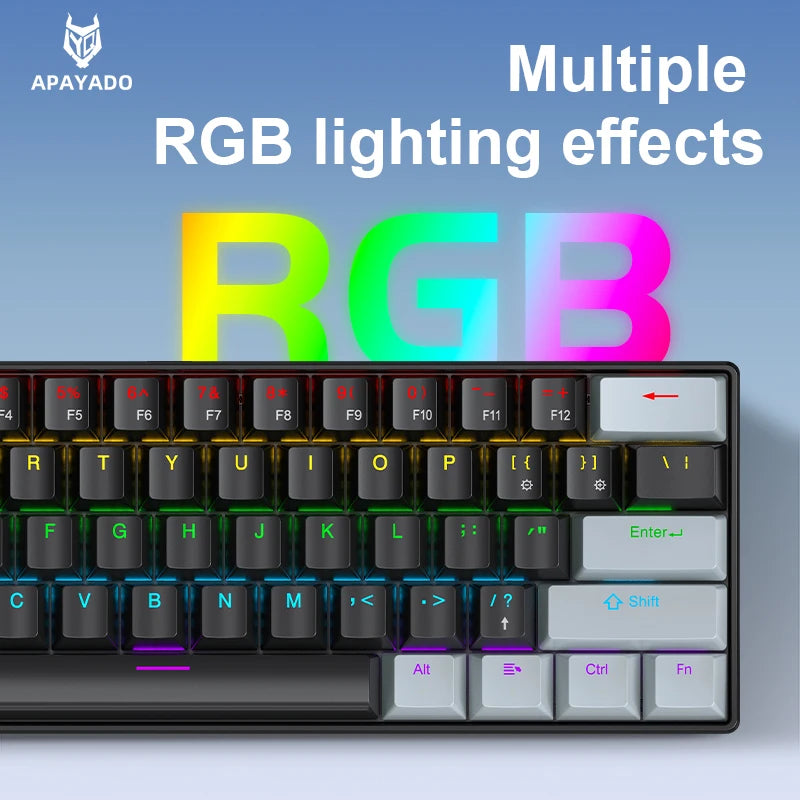60% Portable Wired Mini Mechanical Keyboard, APAYADO K61 Mini Wired Keyboard, 61 Keys Phantom RGB, Black, White, Red, Red/Blue Switch