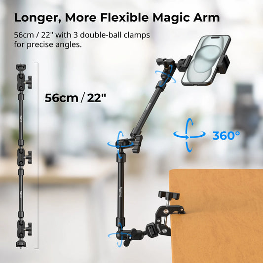 SmallRig Magic Arm with Crab Clamp Kit, Adjustable Desktop Tripod Mount, Boom Arm, for Smartphones Webcams Action Cameras 4766