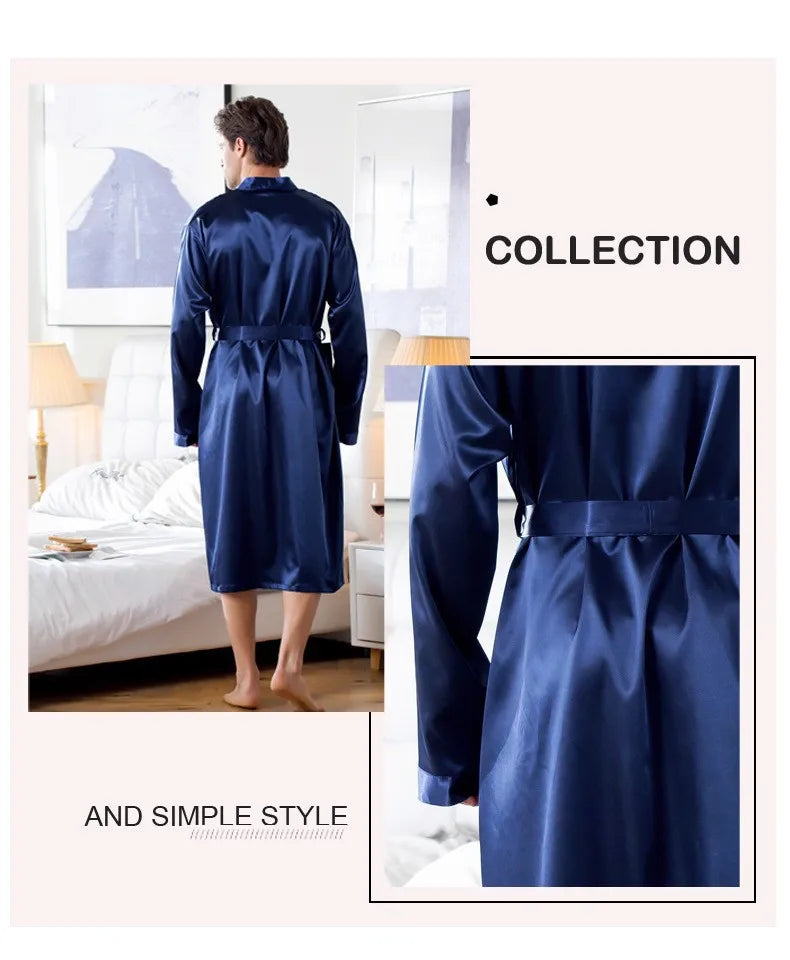 Plus Size 3XL, Men Long Bathrobe Sleepwear, Black Bridegroom Wedding Robe, Spring Summer Sleepwear, Nightwear, Loose Satin Home Wear