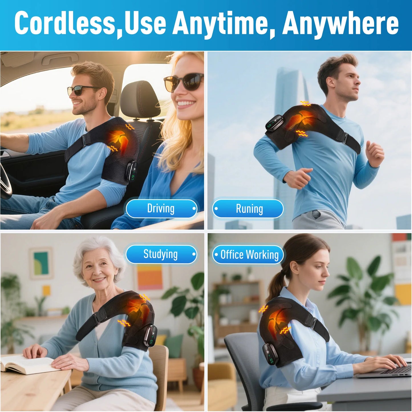 3-in-1 Heated Vibration Massager for Knee, Shoulder, and Elbow - 3 Heat Levels, 3 Vibration Modes, Non-Slip Wrap Design
