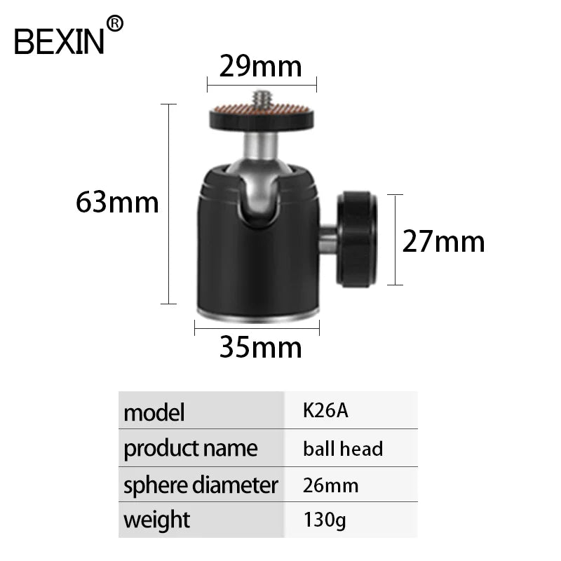 Mini Cold Shoe Ball Head, Dual Use 1/4 Screw Cold Shoe Aluminum Alloy Ball Head for Camera Phone Speedlite Tripod Selfie Stick, BEXIN K19