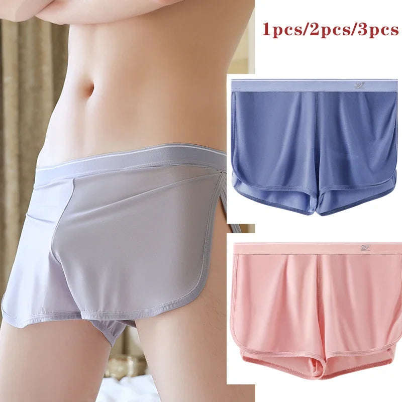 1Pcs/2Pcs/3Pcs, Cool and Breathable Men's Ice Silk Casual Shorts, Open Side  for Summer, Homewear, Arrow Shorts
