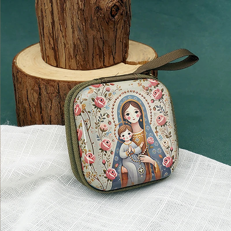 7x7cm, Virgin Mary Jesus Prayer Rosary Bag, Religious Jewelry Storage Box, Articulos Religiosos Catolico