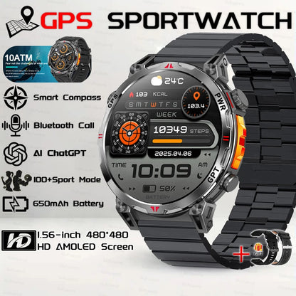 2026 New Outdoor GPS Sports Smartwatches Men Compass 10ATM Waterproof 24/7 Health Monitoring ChatGPT Bluetooth Call Smart Watch