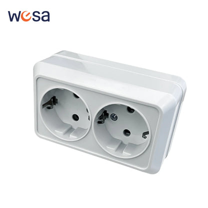 WESA White Wall Mount Socket EU Standard Electrical Outlett Ground Vintage Surface Power Socket Plug Flame Retardant Plastic