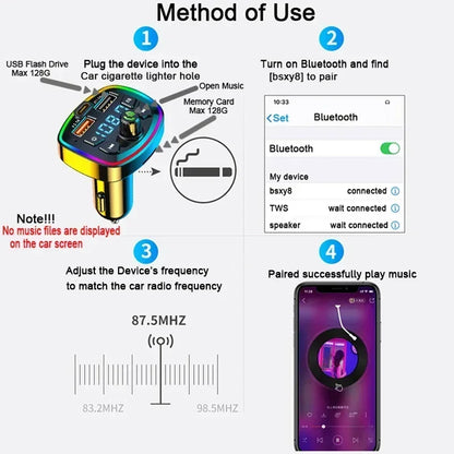 3.1A USB PD Fast Charging Car Charger FM Transmitter Bluetooth 5.0 Audio Receiver MP3 Music Player TF Card Quick Charge Adapter