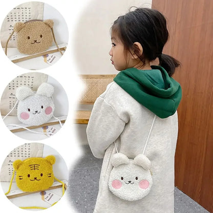 New Cartoon Bear Girls Plush Shoulder Bag Autumn Winter Cute Kids Messenger Bag