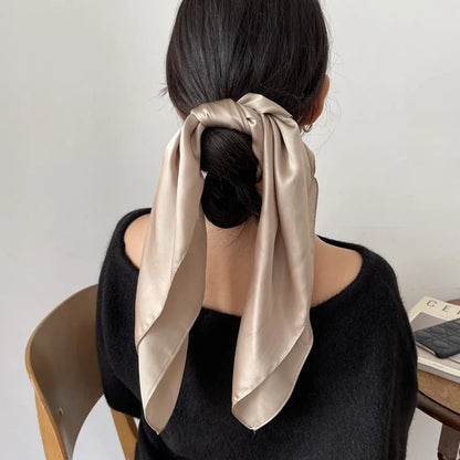 Luxury Solid 70*70cm Silk Square Scarf Women Soft Satin Hairband Neckerchief Tie Female Headband Foulard Bag Ribbon Gift