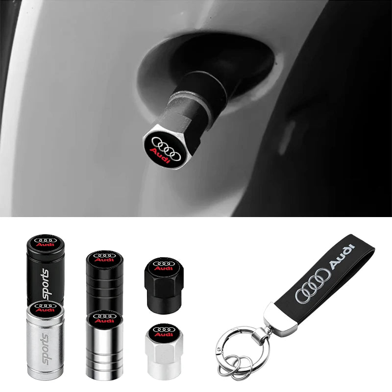 Anti-Rust Car Tire Valve Stem Caps Suede Keychain For Audi Sline A3 A1 A4 A6 B8 A5 B7 C7 A7 A8 B9 B6 C6 R Auto Wheel Accessories