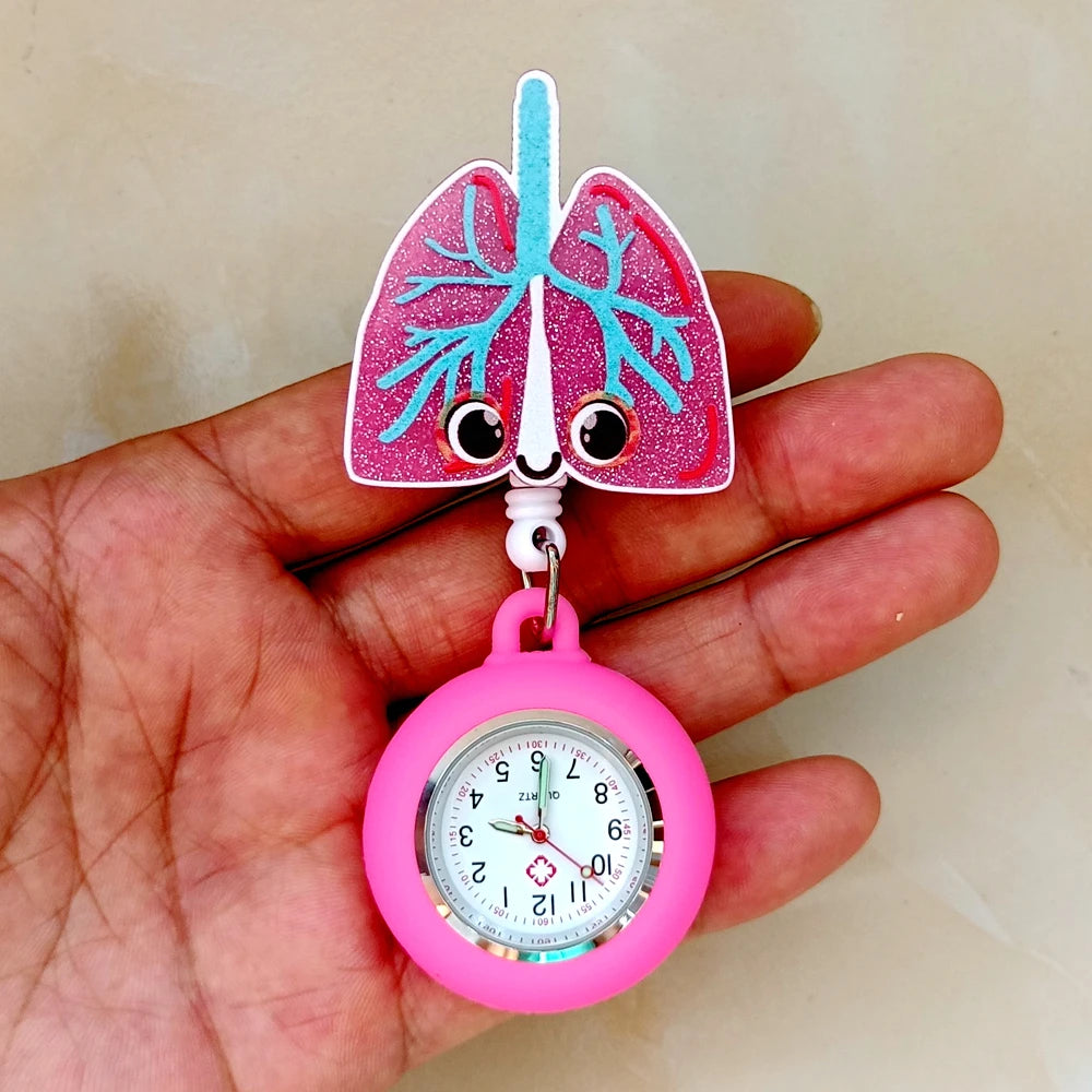 Hospital Health Care Shiny Heart Medical Icons Cartoon Lovely Nurse Doctor Clip Pocket Watches Hang Clock Gift Watch