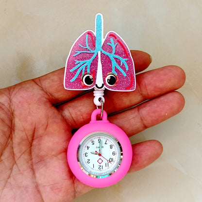 Hospital Health Care Shiny Heart Medical Icons Cartoon Lovely Nurse Doctor Clip Pocket Watches Hang Clock Gift Watch