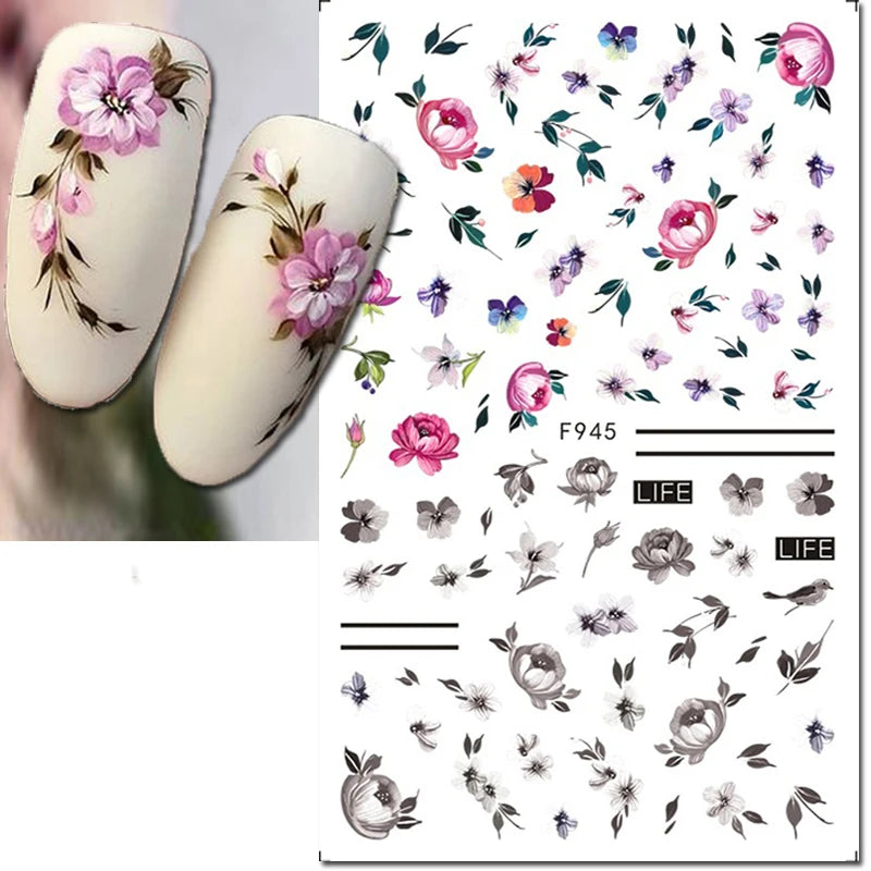 3d Nail Art Decals Tropical Palm Leaves Flowers Laces Faces Adhesive Sliders Nail Stickers Decoration For Nail Manicure