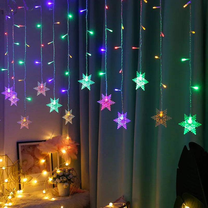 3.2M Christmas Snowflake LED String Lights, Flashing Fairy Curtain Lights, Waterproof for Holiday Party Wedding Xmas Decoration