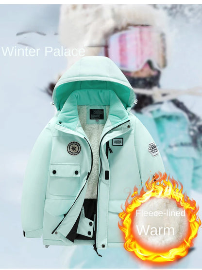 Winter children's skiing suit for boys and girls, windproof and waterproof thick coat for warmth and snow playing equipment