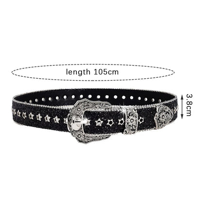 Personality Gothic Rhinestone Belts For Women Girl, Fashion PU Leather Belts, Western Cowboy Y2K Retro Jeans Skirt Decor Waistband