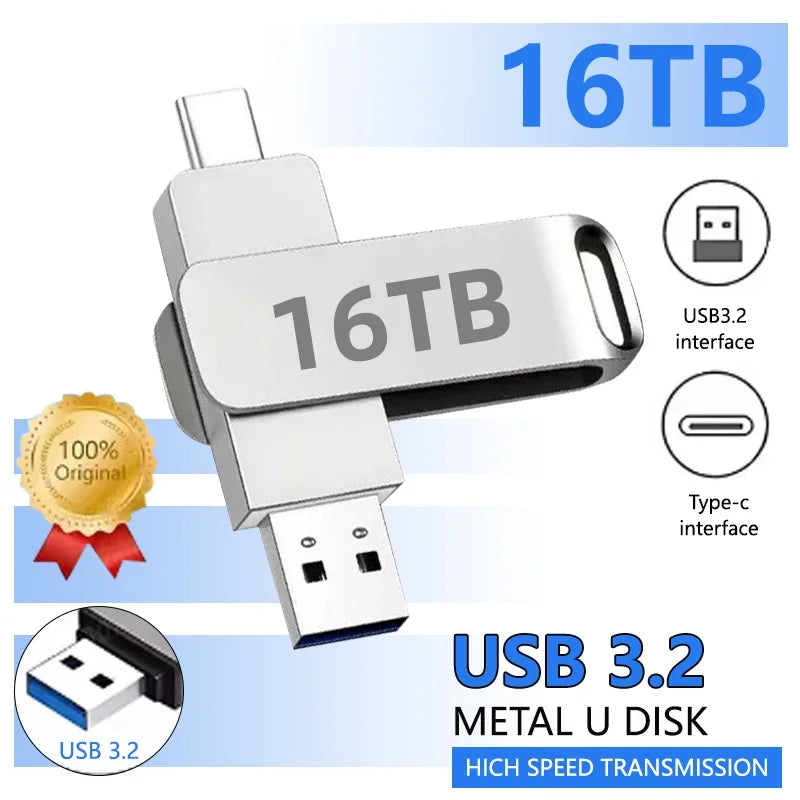 2-In-1 TYPE-C USB Flash Drive 3.2 High-speed PenDrive USB Memory Stick Real Capacity Pen Waterproof Flash Disk Pen Drive