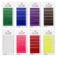 GLAMLASH Colored Lashes Lake Blue/Lavender/Cinnamon/Dark Green/Matcha Grey Individual Natural False Colorful Eyelash Extension