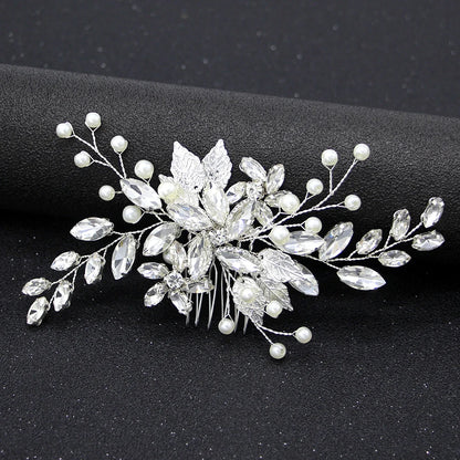 Crystal Pearl Hair Comb Clip Pin Alloy Leaf Hair Comb Handmade Headband Tiara For Women Bride Wedding Hair Accessories Jewelry
